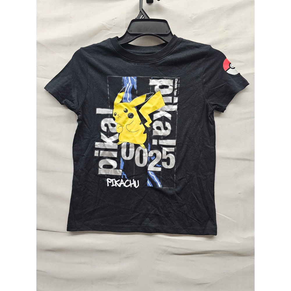 Pokémon Boys Pikachu Graphic T-Shirt Black Cotton Blend Casual Size Small